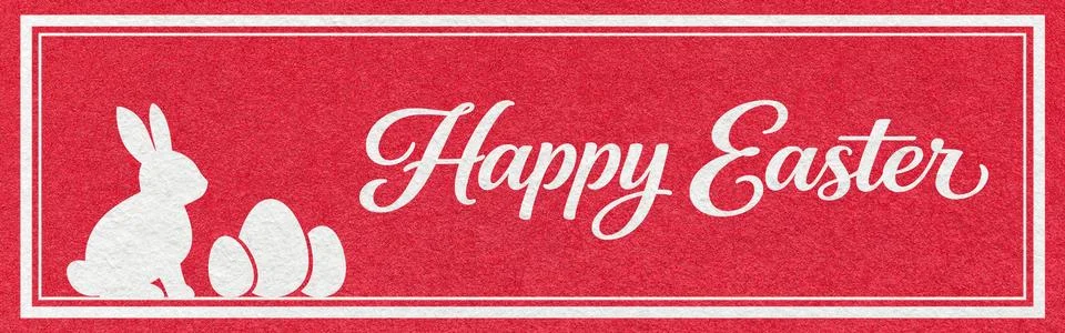 Happy Easter website header with white bunny and eggs silhouette on red textu 스톡 사진