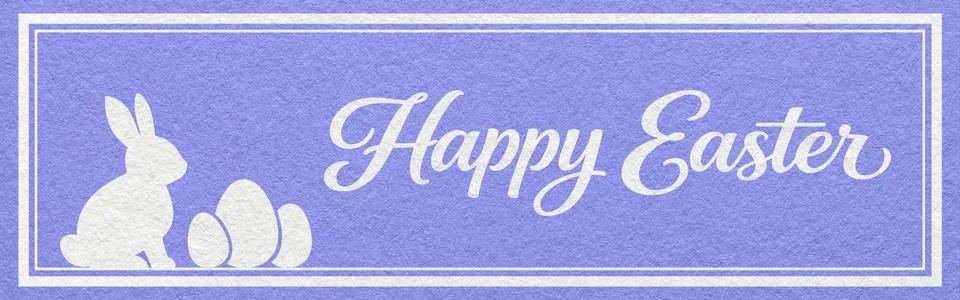 Happy Easter website header with white bunny and eggs silhouette on lavender  스톡 사진