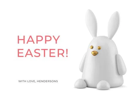 Happy Easter white 3d rabbit bauble animal character greeting card design t.. Stock Illustration