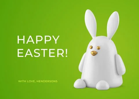 Happy Easter white 3d rabbit bauble cute animal character greeting card desig Stock Illustration