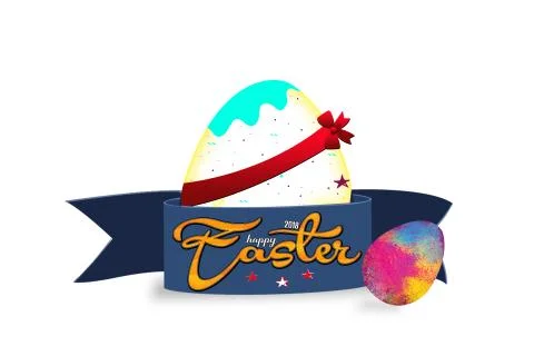Happy Easter white background with colorful egg, confetti and ribbon. 스톡 일러스트