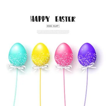 Happy Easter white background with colorful eggs. Egg hunt. Vector illustration Stock Illustration