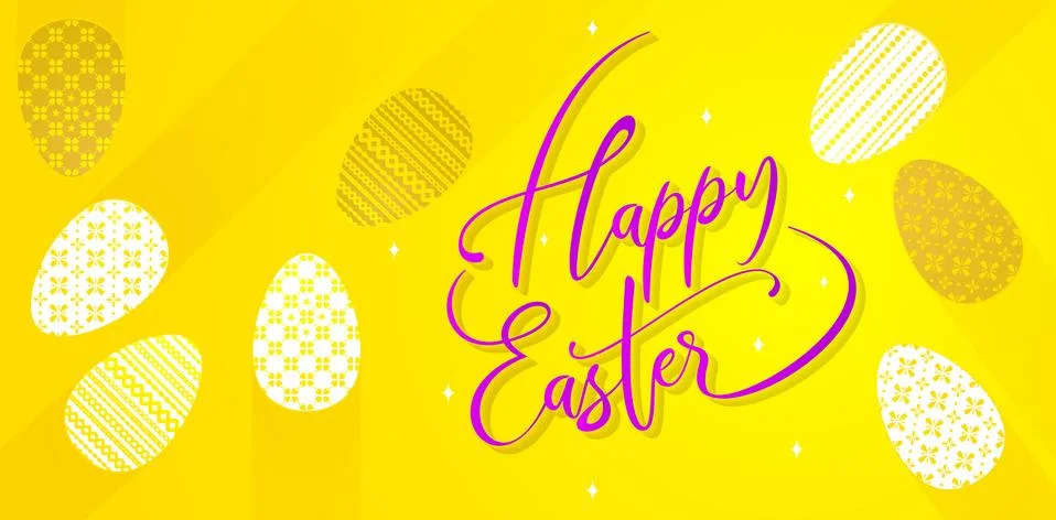 Happy Easter white eggs, Easter egg with yellow backgrounds. Stock Illustration