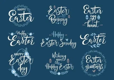 Happy Easter white festive calligraphy vector set Stock Illustration