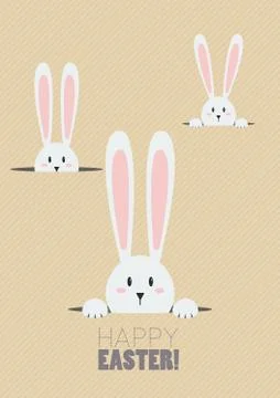 Happy Easter with white rabbits in a hole Stock Illustration