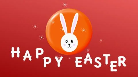 Happy Easter wish and cute bunny sticker image on gradiant colour background Illustrazione stock
