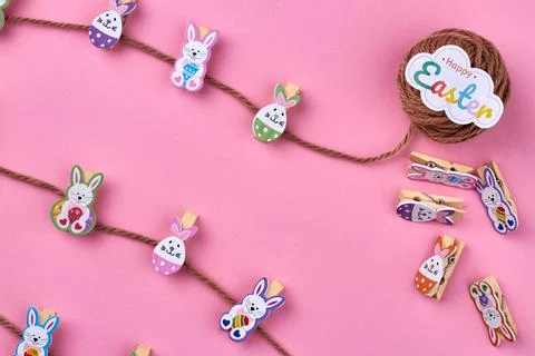 Happy easter wish and thread clew. Stock Photos