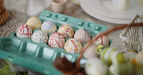 Happy Easter - Woman Eating Easter Holiday Breakfast. Stock Footage 126800508