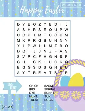 Happy Easter word search puzzle for learning English words. Stock Illustration