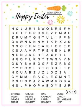 Happy Easter word search puzzle. Educational game for kids. Stock Illustration