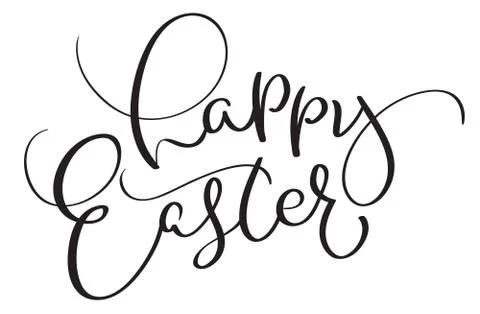 Happy Easter words on white background. Calligraphy lettering Vector Stock Illustration