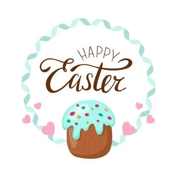 Happy easter. Wreath with easter cake and decor. Stock Illustration
