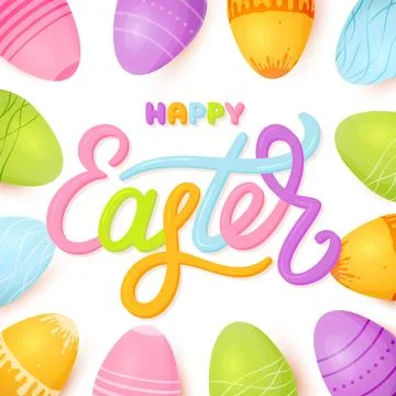 Happy Easter writing card frame egg colorful flat Stock Illustration