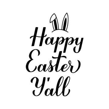 Happy Easter Y all calligraphy hand lettering with cute bunny ears isolated o Stock Illustration