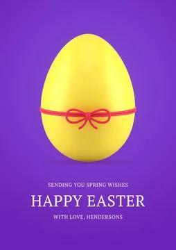 Happy Easter yellow chicken egg tied by ribbon bow 3d greeting card design .. Stock Illustration