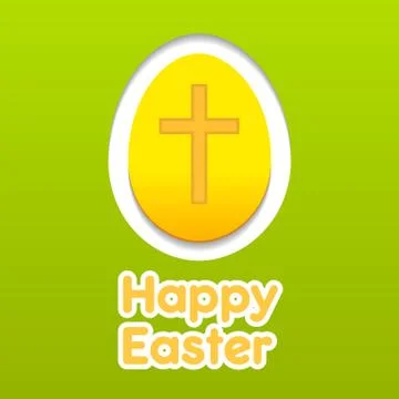 Happy Easter yellow eggs card with cross symbol. Over green background. Stock Illustration