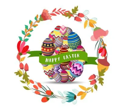 Happy easter.Floral Frame. Cute flowers arranged un a shape of the wreath Stock Illustration
