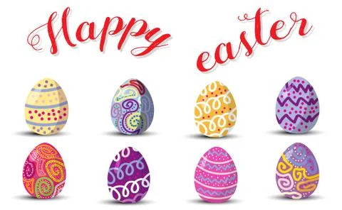 Happy Easter.Set of Cute Easter eggs  with different texture on a isolate bac Stock Illustration