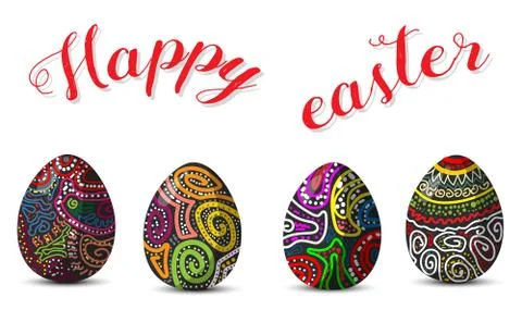 Happy Easter.Set of Cute Easter eggs  with different texture on a isolate bac Stock Illustration