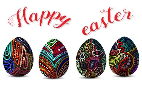 Happy Easter.Set of Cute Easter eggs  with different texture on a isolate bac Stock Illustration
