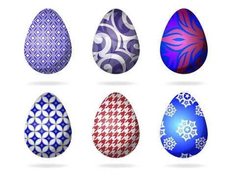 Happy Easter.Set of Easter eggs with different texture on a white background. Illustrazione stock