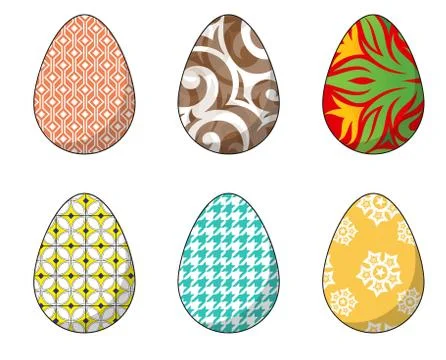 Happy Easter.Set of Easter eggs with different texture on a white background. Illustrazione stock