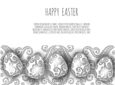 Happy Easter.Set of Easter eggs with different texture on a white background. Stock Illustration