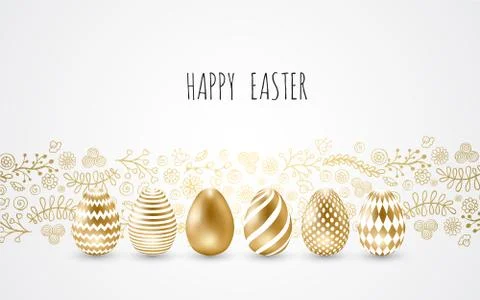 Happy Easter.Set of Easter eggs with different texture on a white background. Stock Illustration