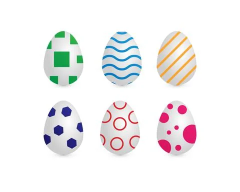 Happy Easter.Set of Easter eggs with different texture on a white background. Stock Illustration