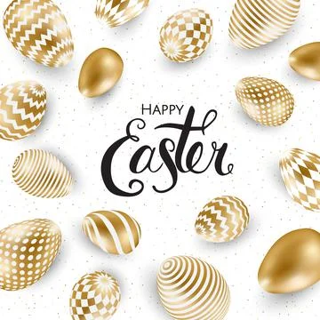 Happy Easter.Set of Easter eggs with different texture on a white background. Stock Illustration