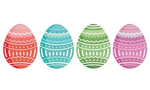 Happy Easter.Set of Easter eggs with different texture on a white background. Stock Illustration