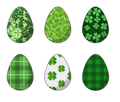 Happy Easter.Set of Easter eggs with a texture of the leaves of the clover on Illustrazione stock