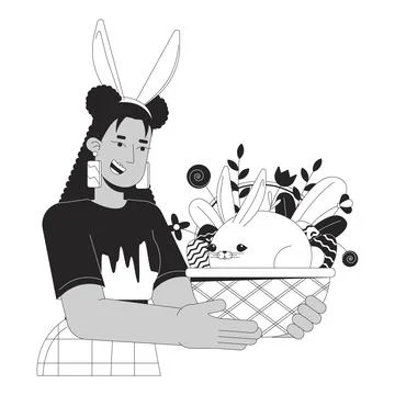Happy Eastertide weekend black and white 2D illustration concept Stock Illustration