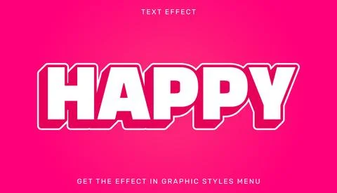 Happy editable text effect in 3d style with pink color Stock Illustration