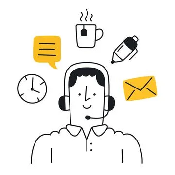 Happy Efficient Virtual Assistant at Work - Doodle style with an editable s.. Stock Illustration