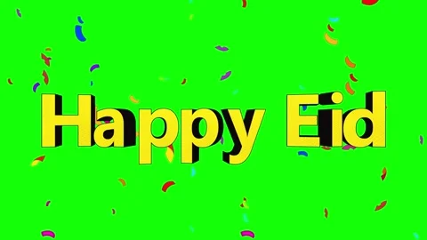 Happy Eid 3D text animation with falling colorful confetti on a green screen 库存影片 342894138