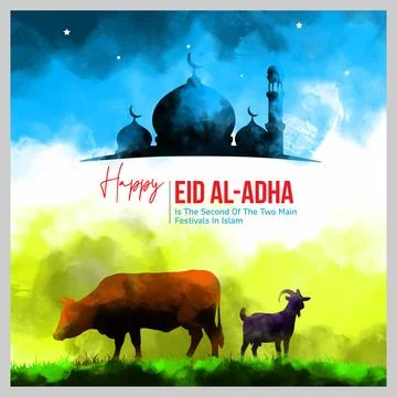 Happy Eid Al-Adha Celebration Illustration with Silhouette Mosque Stock Illustration