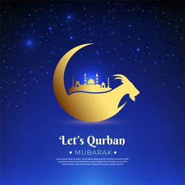 Happy Eid al adha design with starry night background and crescent moon 스톡 일러스트
