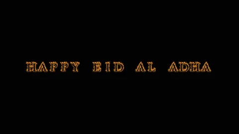 Happy Eid Al Adha fire text effect black background Stock Footage 136196799