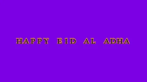 Happy Eid Al Adha fire text effect violet background Stock Footage 136196800
