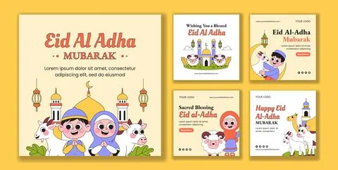 Happy Eid Al Adha Flat Cartoon Hand Drawn Social Media Post Background Illu.. Stock Illustration