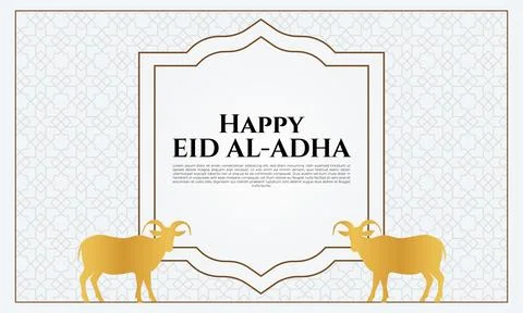 Happy Eid al-Adha Greeting Card with Gold Goats and Islamic Pattern Illustrazione stock