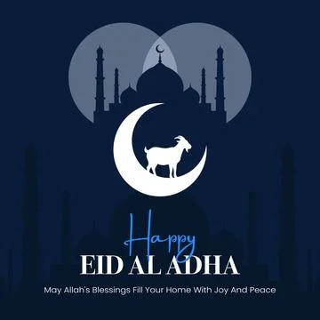 Happy Eid Al Adha Mosque Greeting Card, Eid Mubarak and Moon, Mosque, Stock Illustration