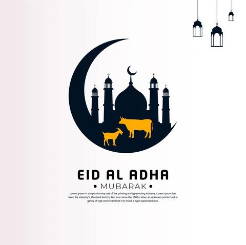 Happy Eid al adha mubarak islamic background with flat style. Stock Illustration