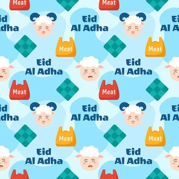 Happy Eid Al Adha Mubarak Seamless Pattern of Muslims Celebration with Sacr.. Illustrazione stock