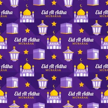 Happy Eid Al Adha Mubarak Seamless Pattern of Muslims Celebration with Sacr.. Stock Illustration