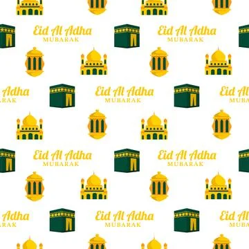 Happy Eid Al Adha Mubarak Seamless Pattern of Muslims Celebration with Sacr.. Illustrazione stock
