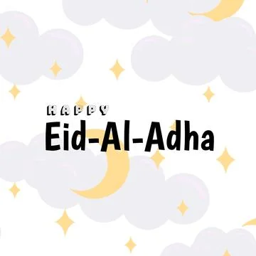 Happy eid-al-adha text over digitally generated star, cloud and moon pattern 스톡 일러스트
