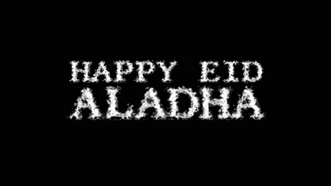 Happy Eid AlAdha cloud text effect black isolated background Stock Footage 139641268