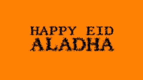 Happy Eid AlAdha smoke text effect orange isolated background Stock Footage 139634586